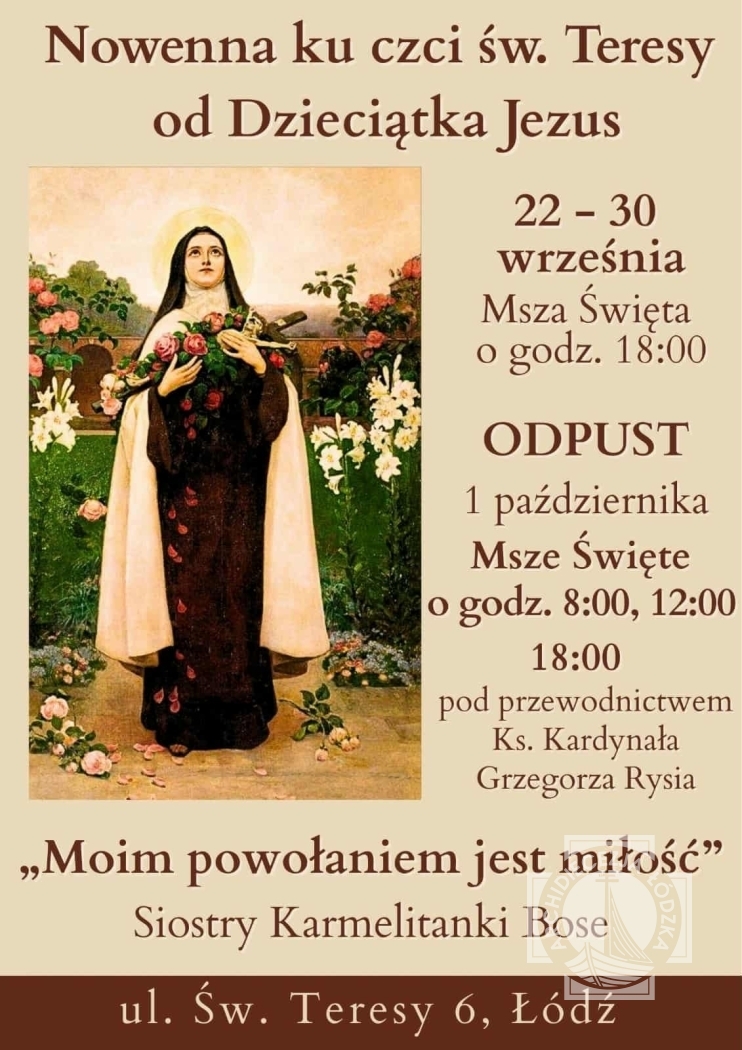 Zaproszenie na Nowennę i na odpust do łódzkiego Karmelu