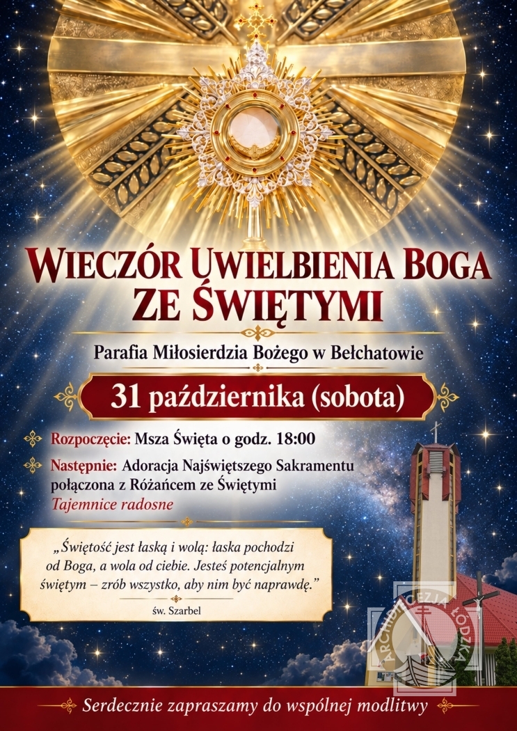 Zaproszenie na Wieczór Uwielbienia Boga ze Świętymi do Bełchatowa